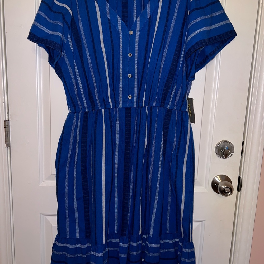Style & Co. Navy and Light Blue Striped Dress
